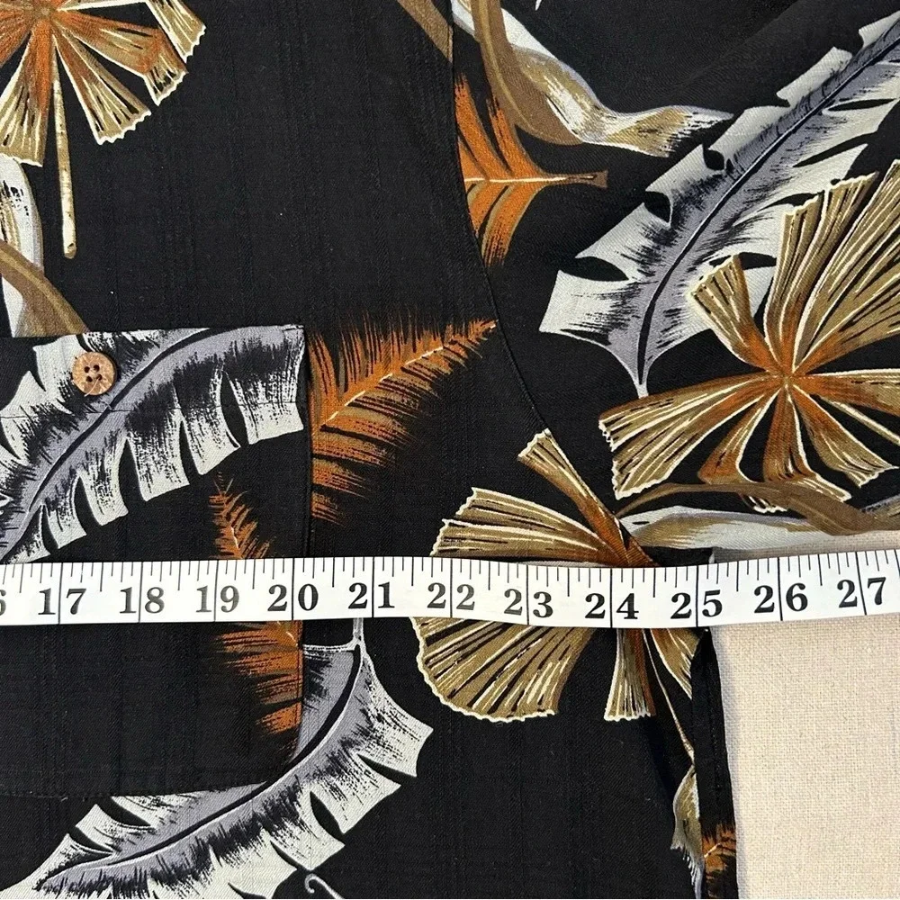 Vtg Paradise Coves Mens Blk Printed 100% Silk Button-Down Hawaiian Shirt Size XL